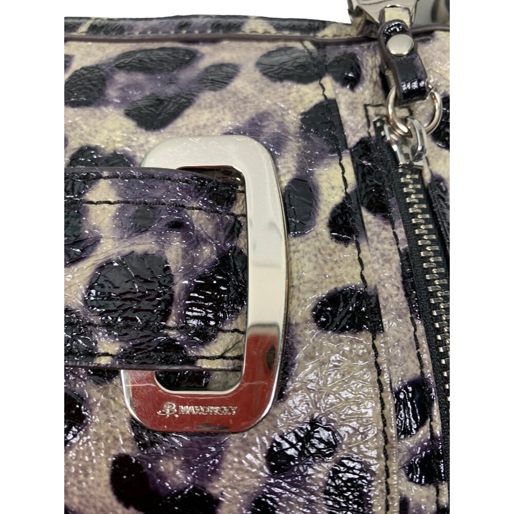 B. Makowsky Shiny Leopard Print Genuine Leather Satchel Handbag Purse - Picture 16 of 16